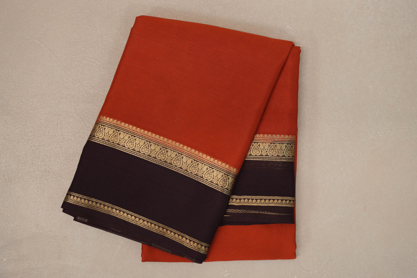 Rust Orange with Deep Coffee Brown Borders Mysore Silk Saree