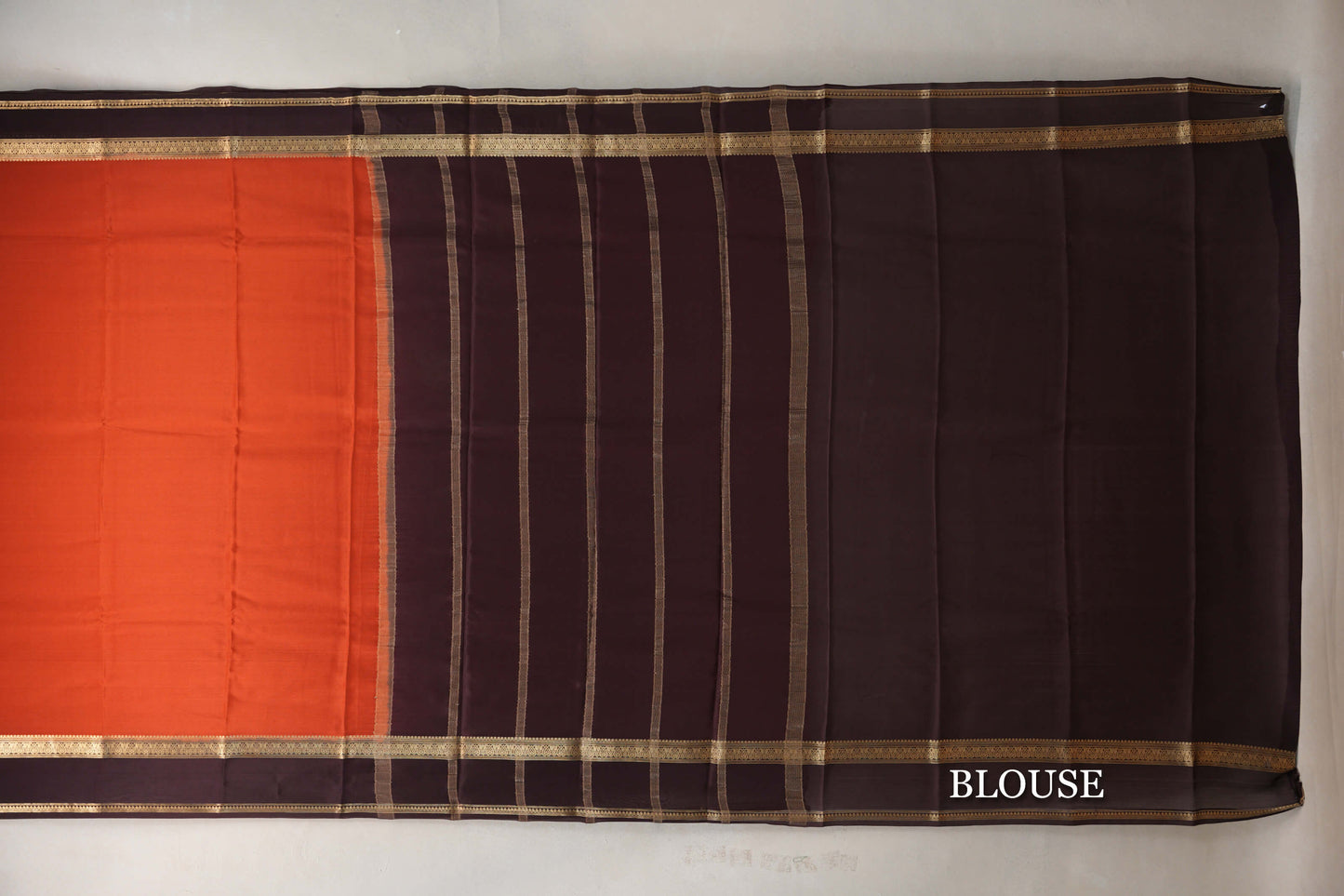 Rust Orange with Deep Coffee Brown Borders Mysore Silk Saree blouse