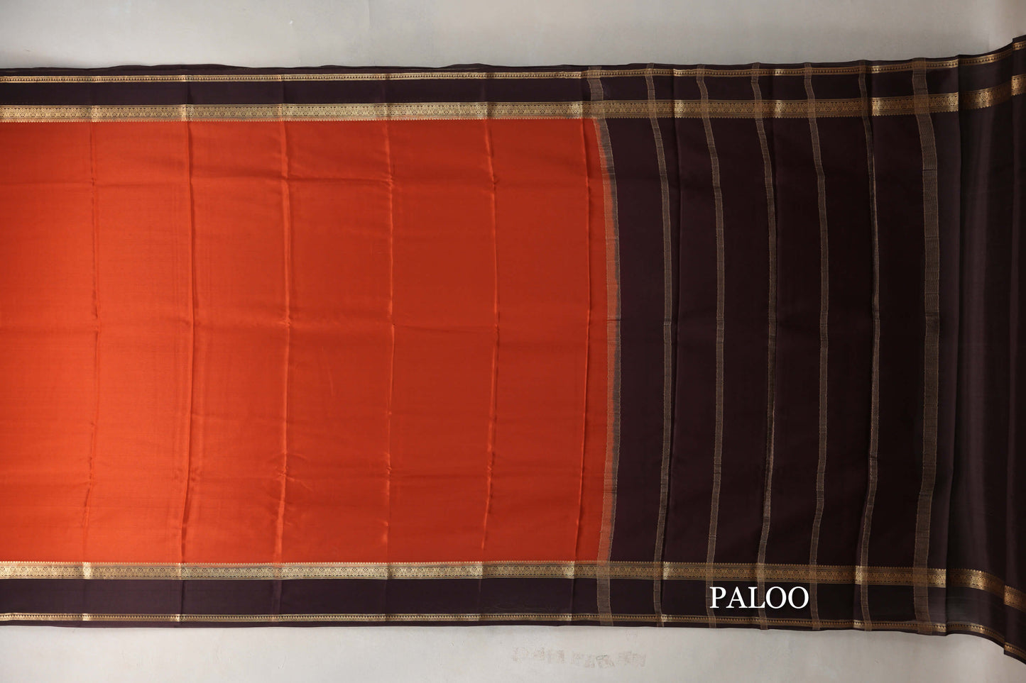 Rust Orange with Deep Coffee Brown Borders Mysore Silk Saree paloo
