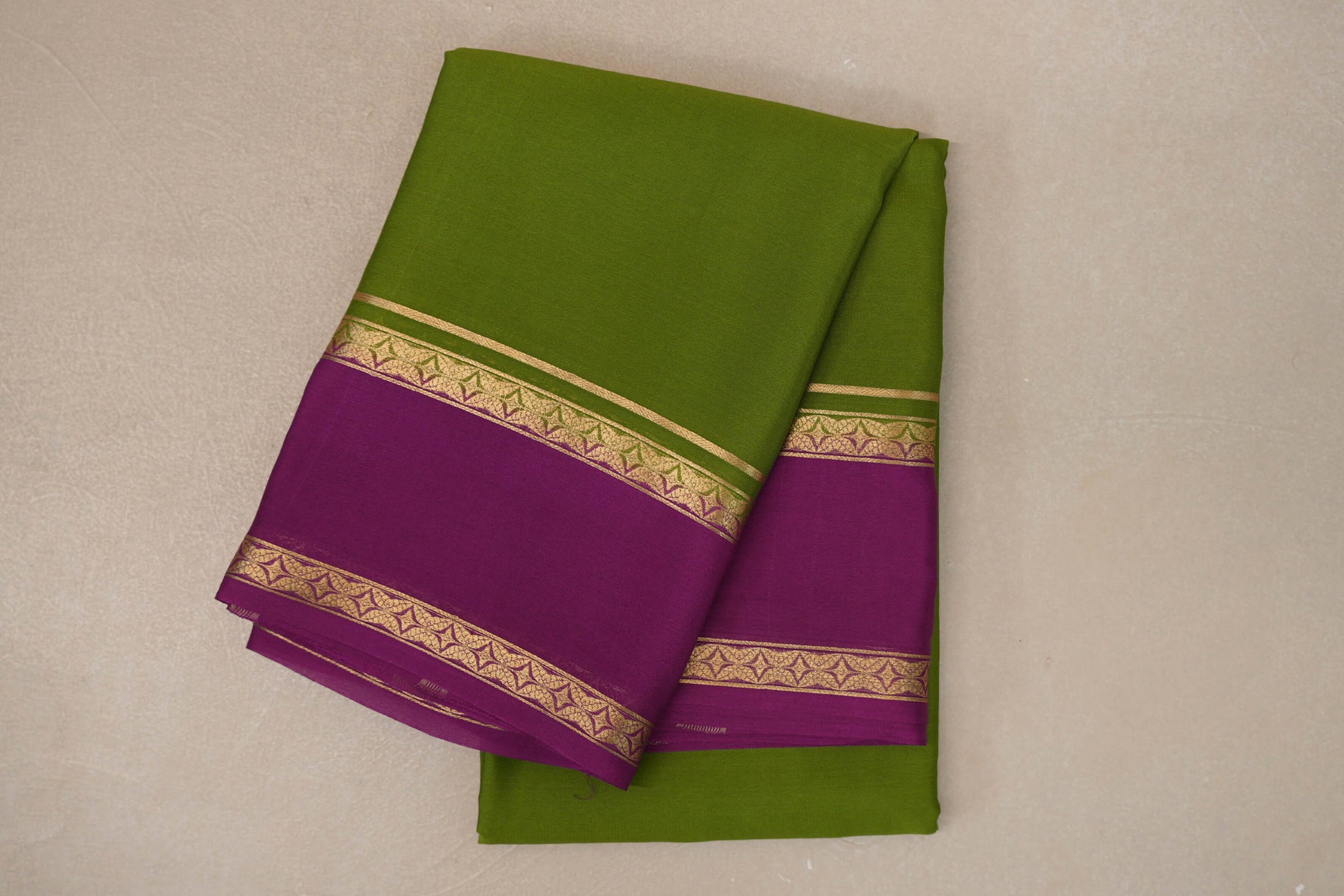 Olive Green with Purple Borders Mysore Silk Saree