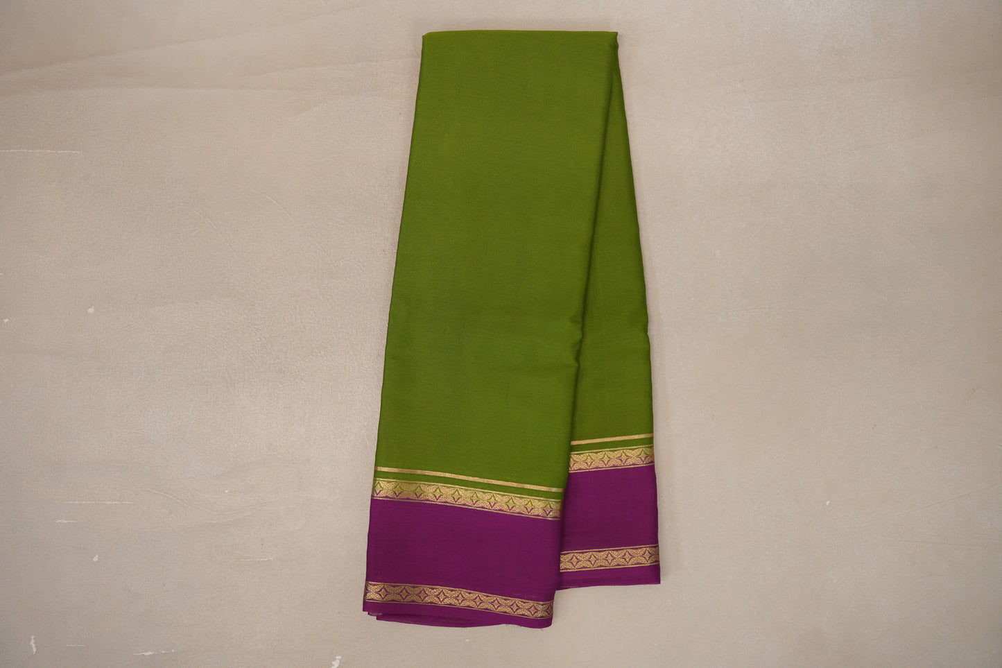 Online Olive Green with Purple Borders Mysore Silk Saree