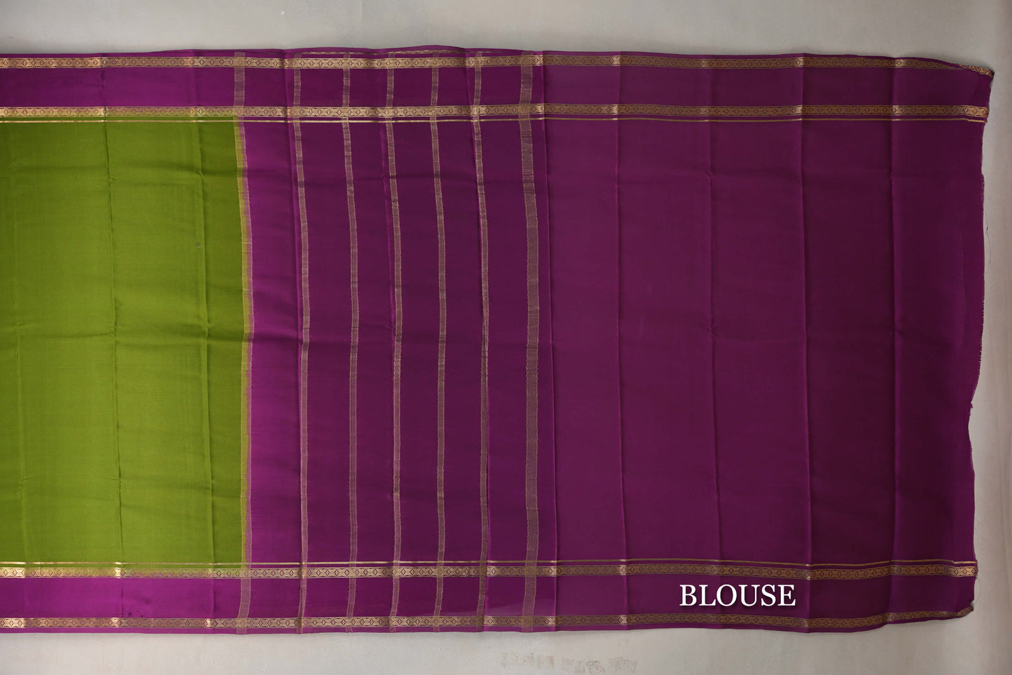 Olive Green with Purple Borders Mysore Silk Saree blouse