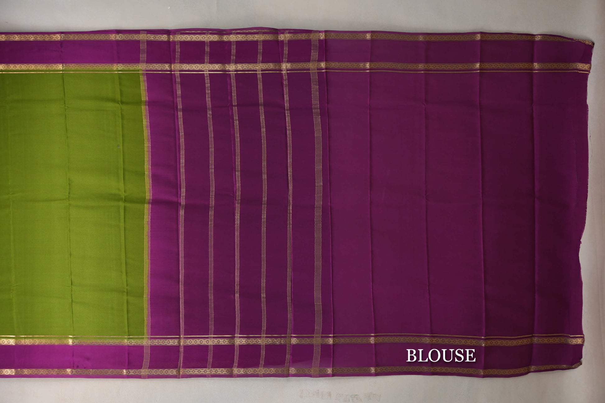 Olive Green with Purple Borders Mysore Silk Saree blouse