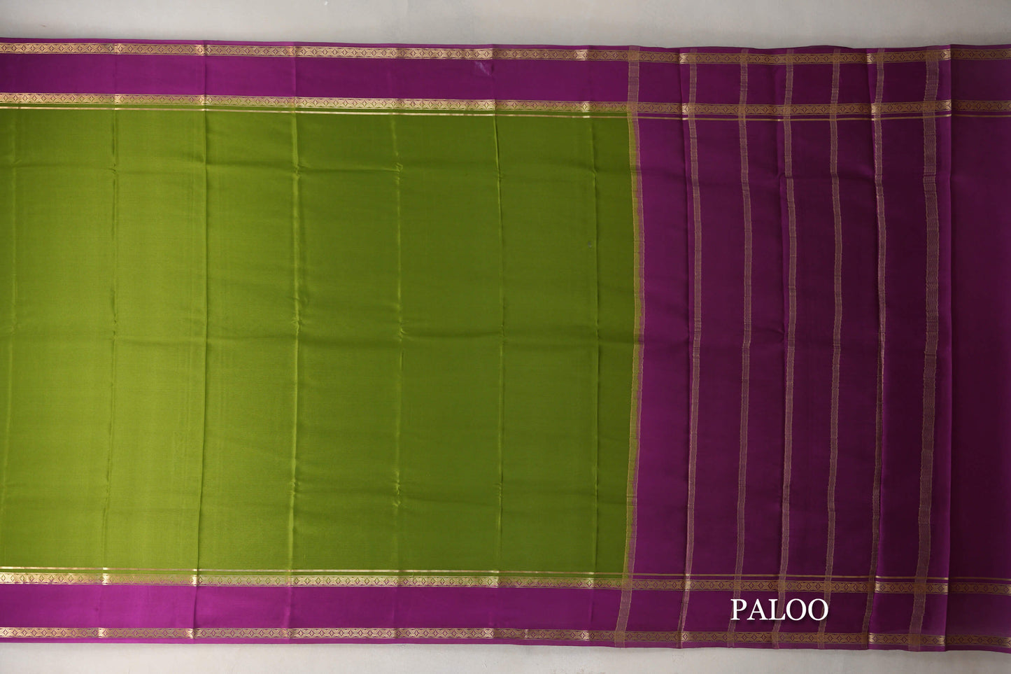 Olive Green with Purple Borders Mysore Silk Saree paloo