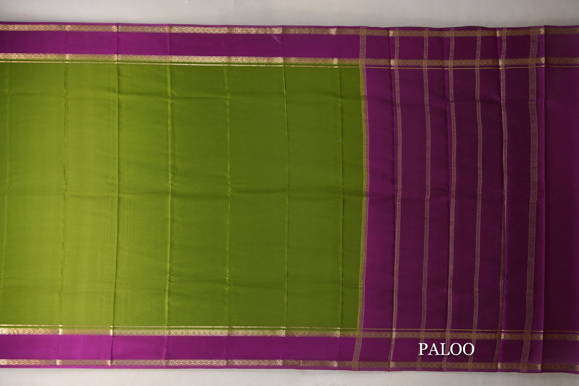 Olive Green with Purple Borders Mysore Silk Saree paloo