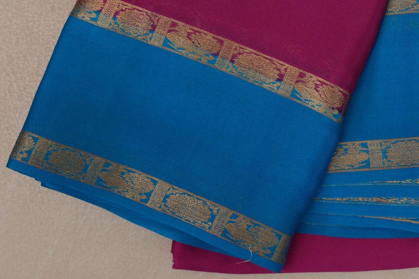Bright Pink Mysore Silk Saree rettai pettu border