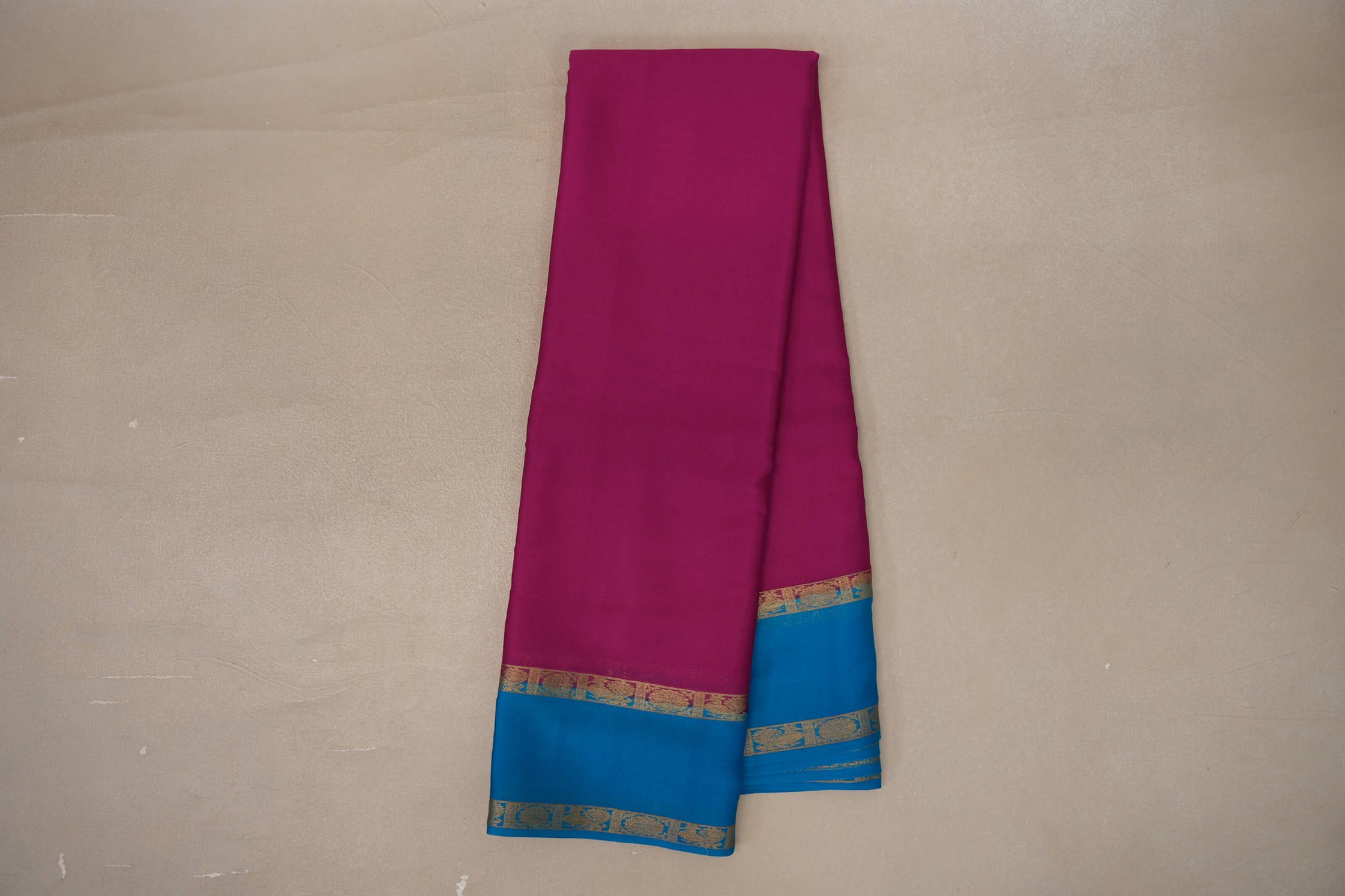 Online Bright Pink with Aqua Blue Borders Mysore Silk Saree