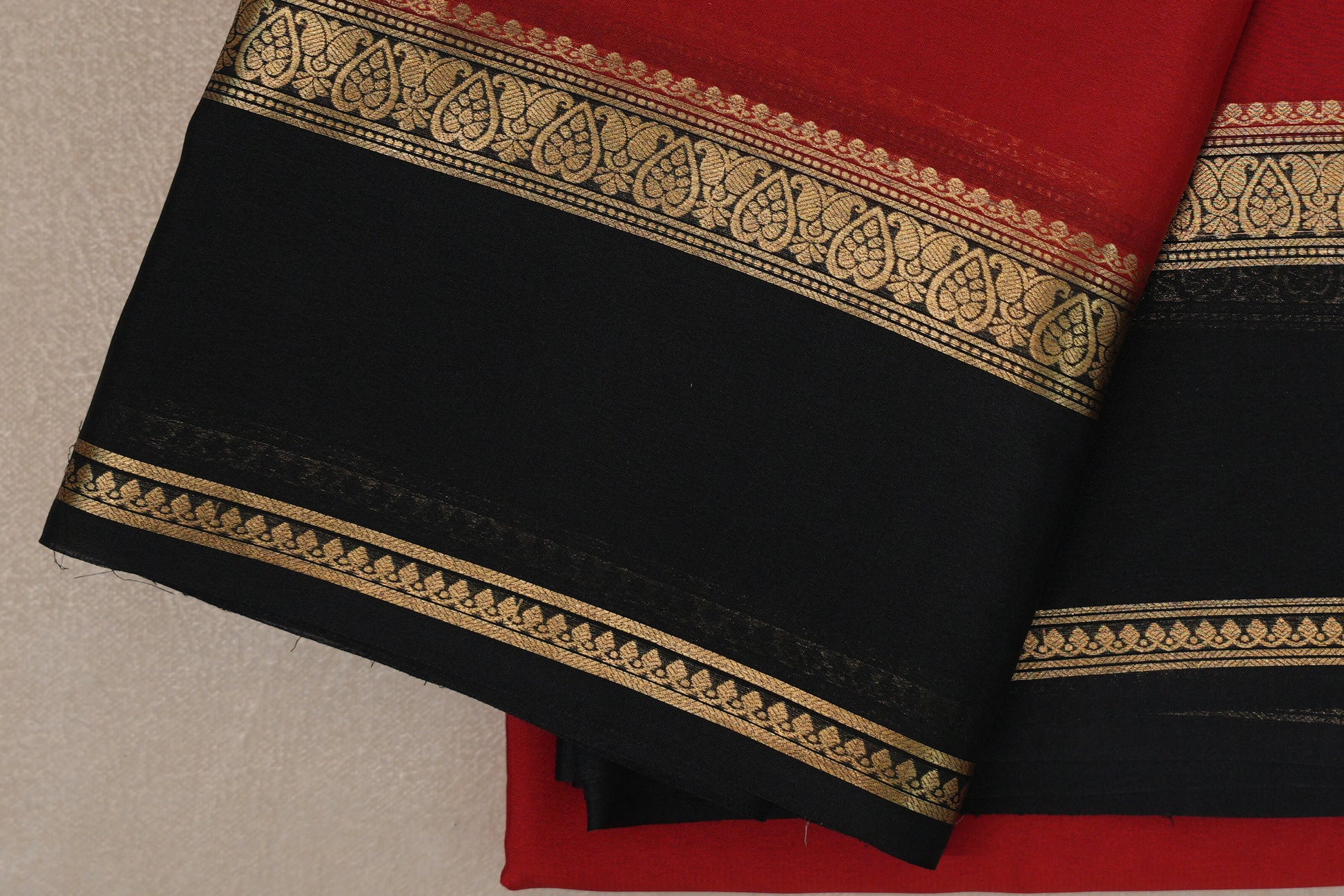 Bright Red Mysore Silk Saree rettai pettu border