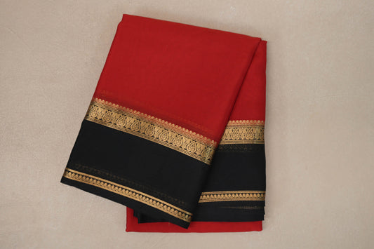 Bright Red with Black Borders Mysore Silk Saree 