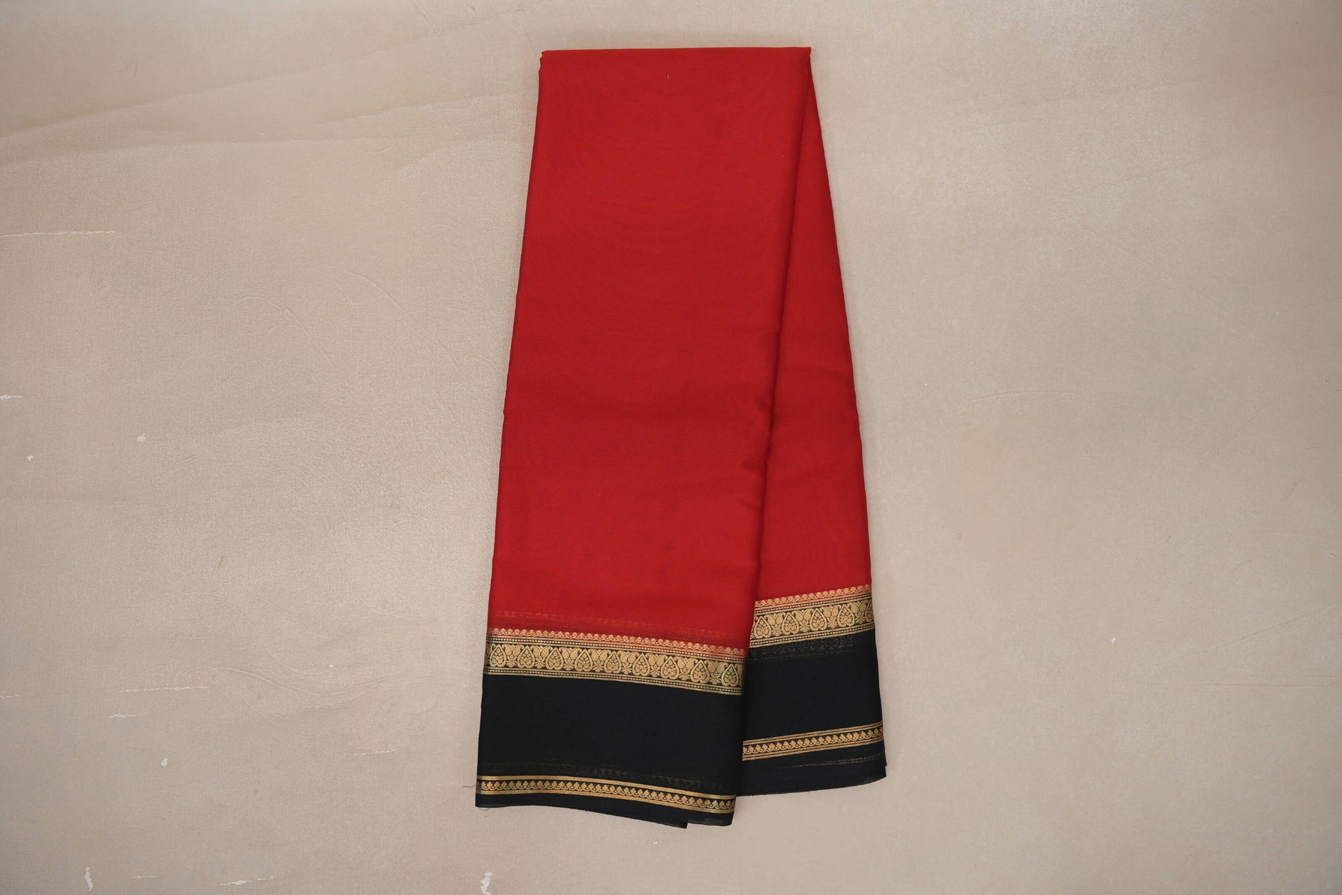 Online Bright Red with Black Borders Mysore Silk Saree 