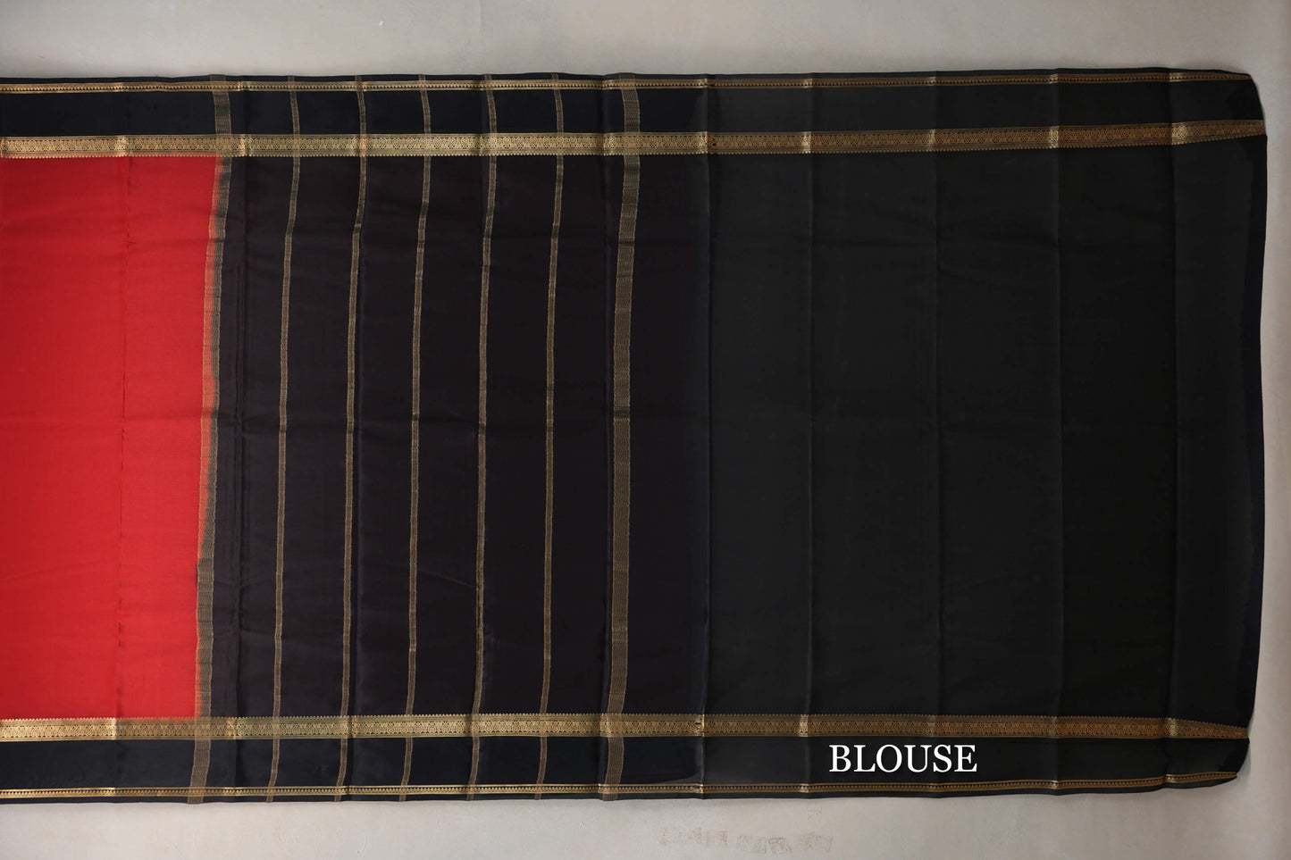Bright Red with Black Borders Mysore Silk Saree  blouse