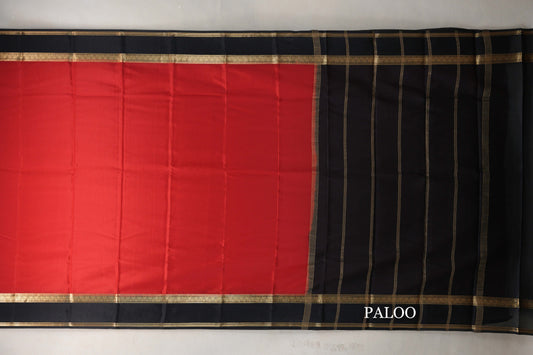 Bright Red with Black Borders Mysore Silk Saree  paloo