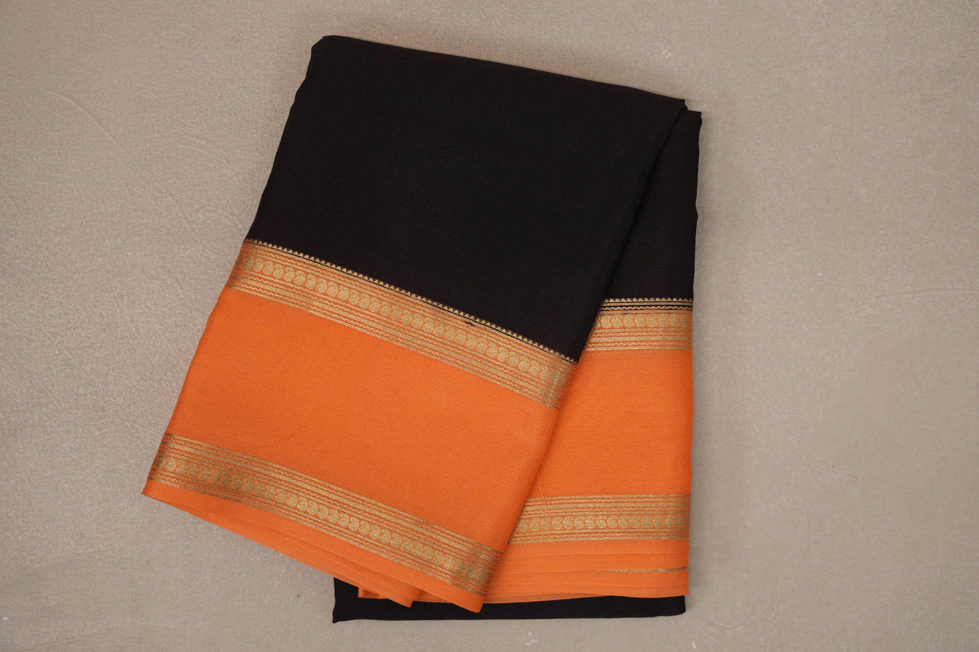 Dark Coffee Brown with Light Orange Borders Mysore Silk Saree