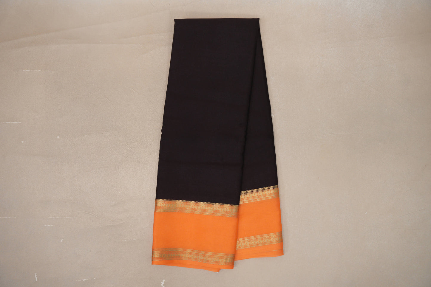 Online Dark Coffee Brown with Light Orange Borders Mysore Silk Saree