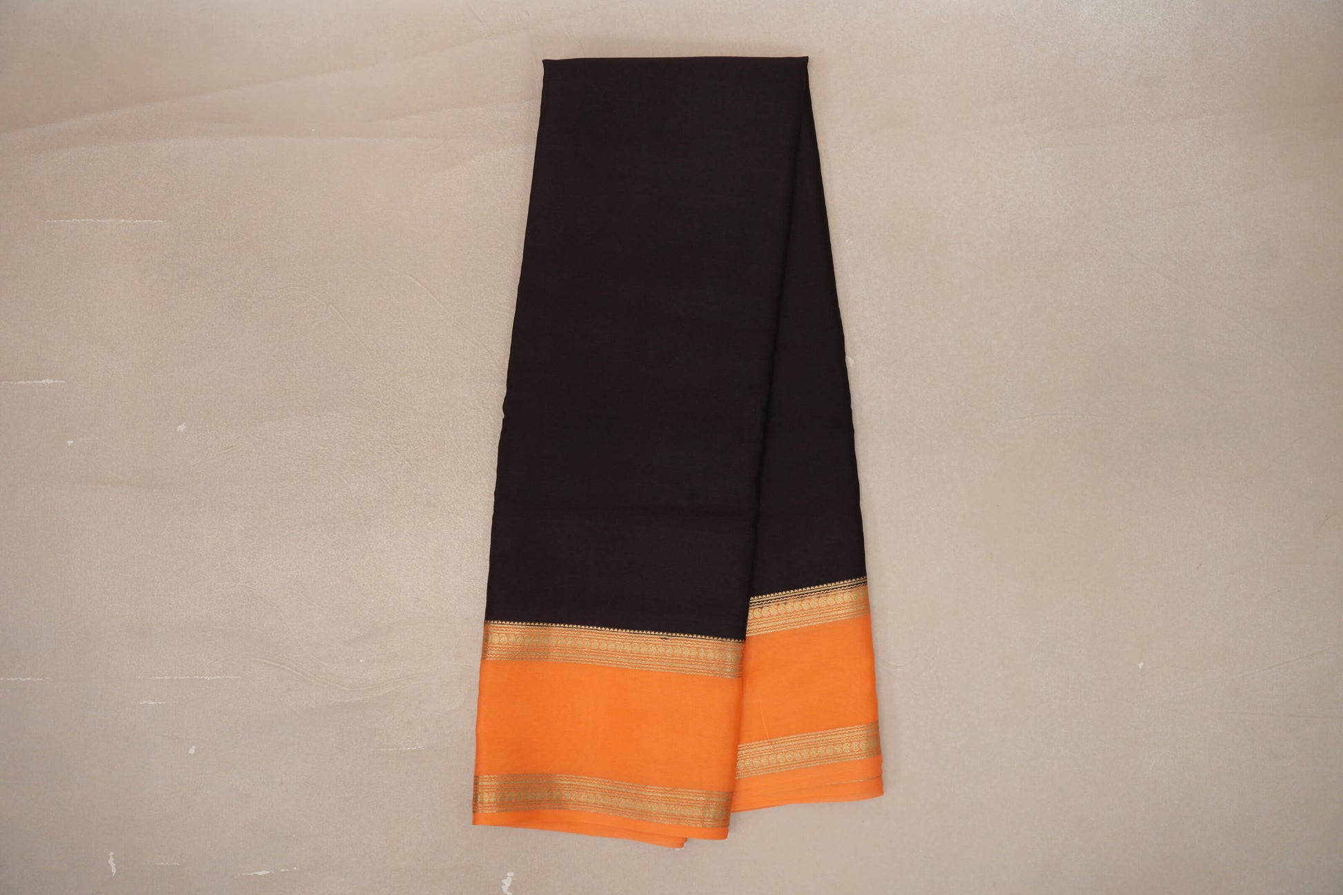 Online Dark Coffee Brown with Light Orange Borders Mysore Silk Saree