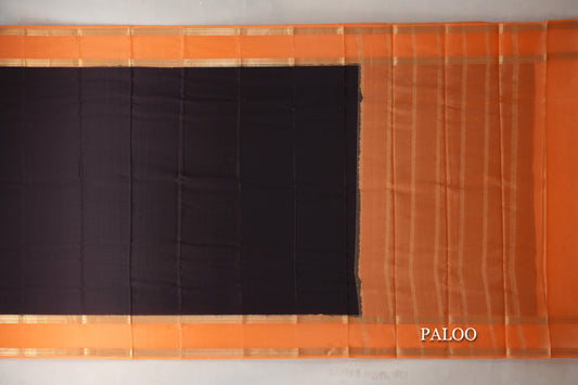 Dark Coffee Brown with Light Orange Borders Mysore Silk Saree paloo