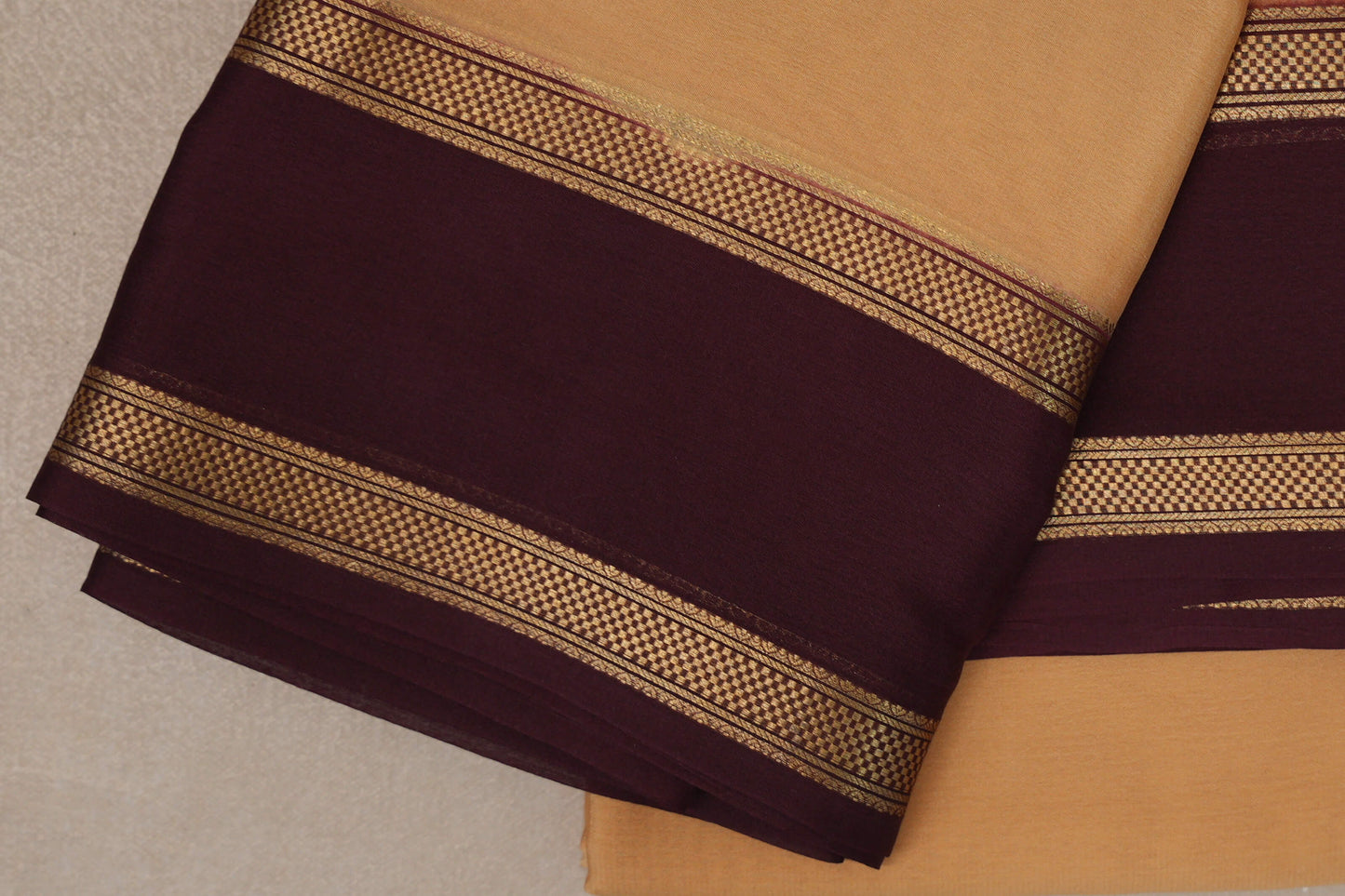 Golden Beige Mysore Silk Saree rettai pettu border