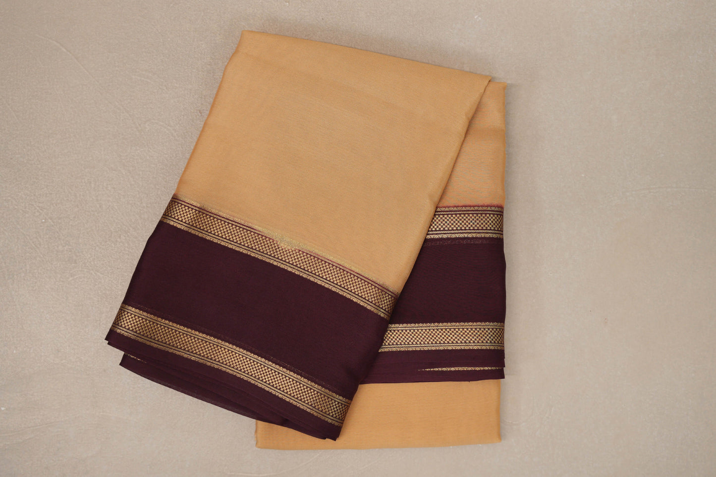 Golden Beige with Deep Maroon Borders Mysore Silk Saree