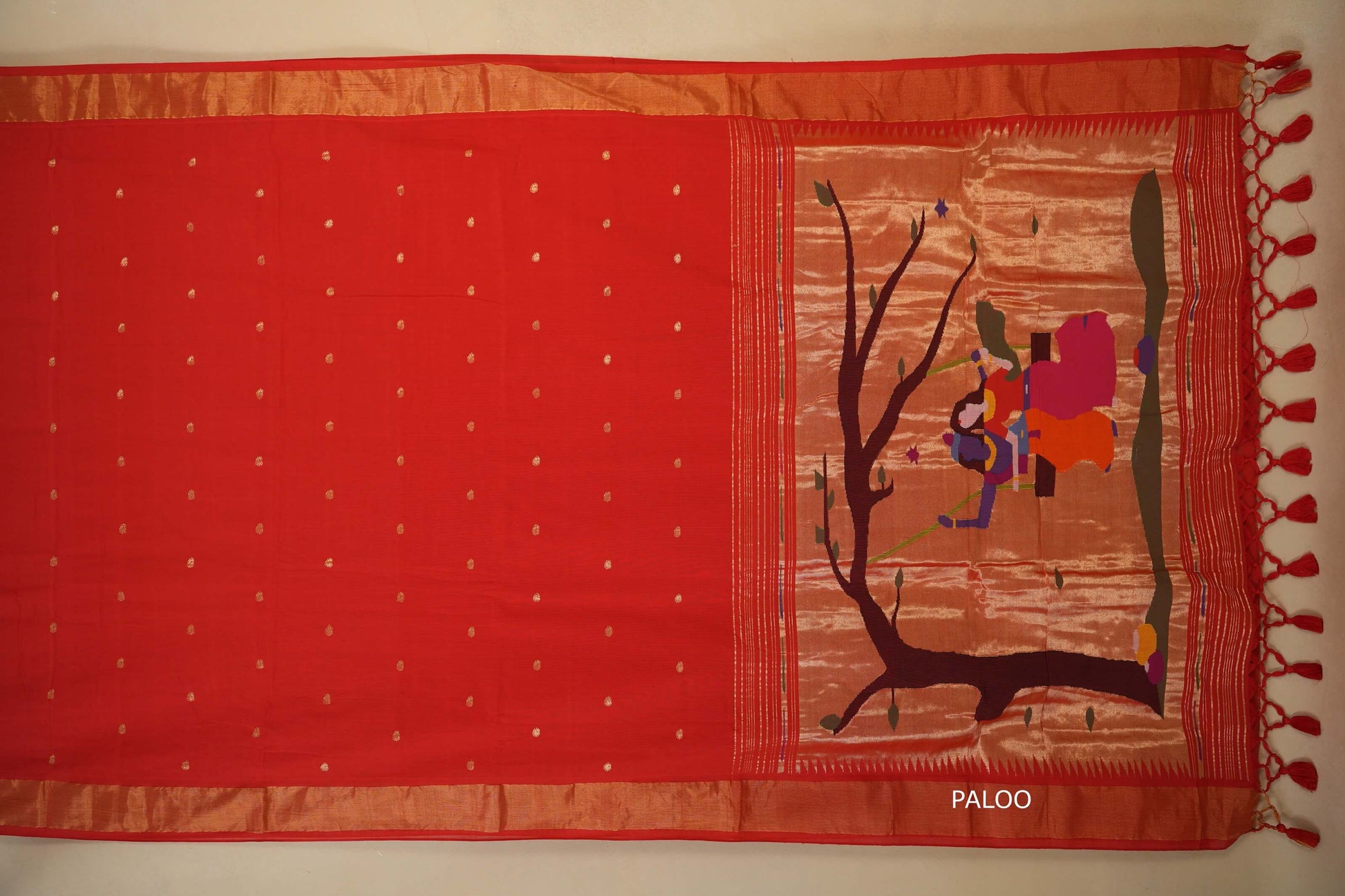 Red Paithani Cotton Saree  paloo