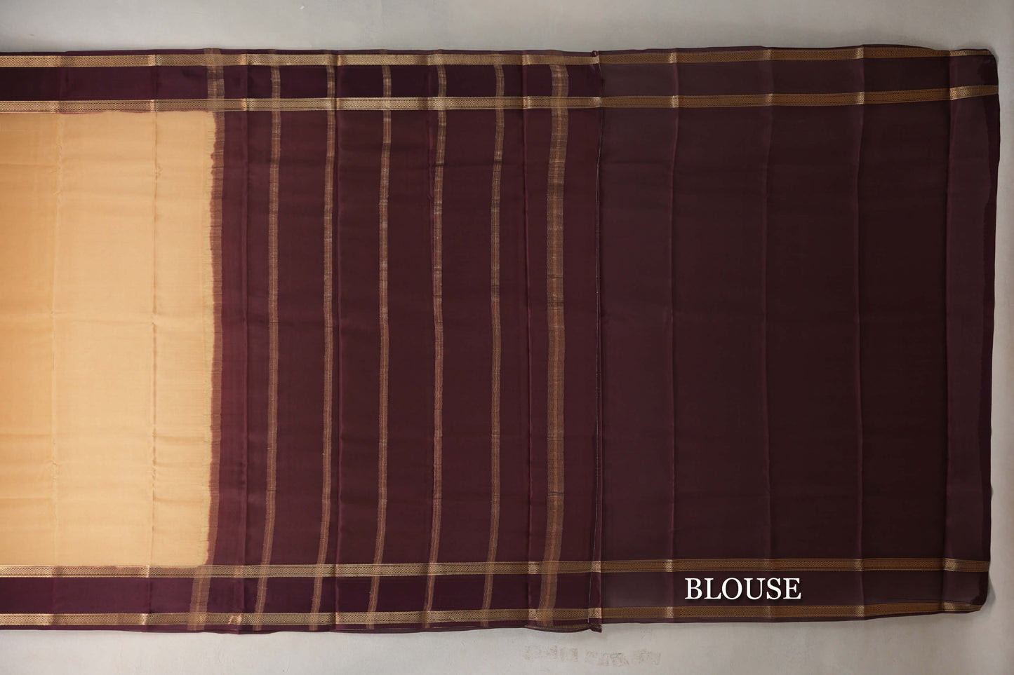 Golden Beige with Deep Maroon Borders Mysore Silk Saree blouse