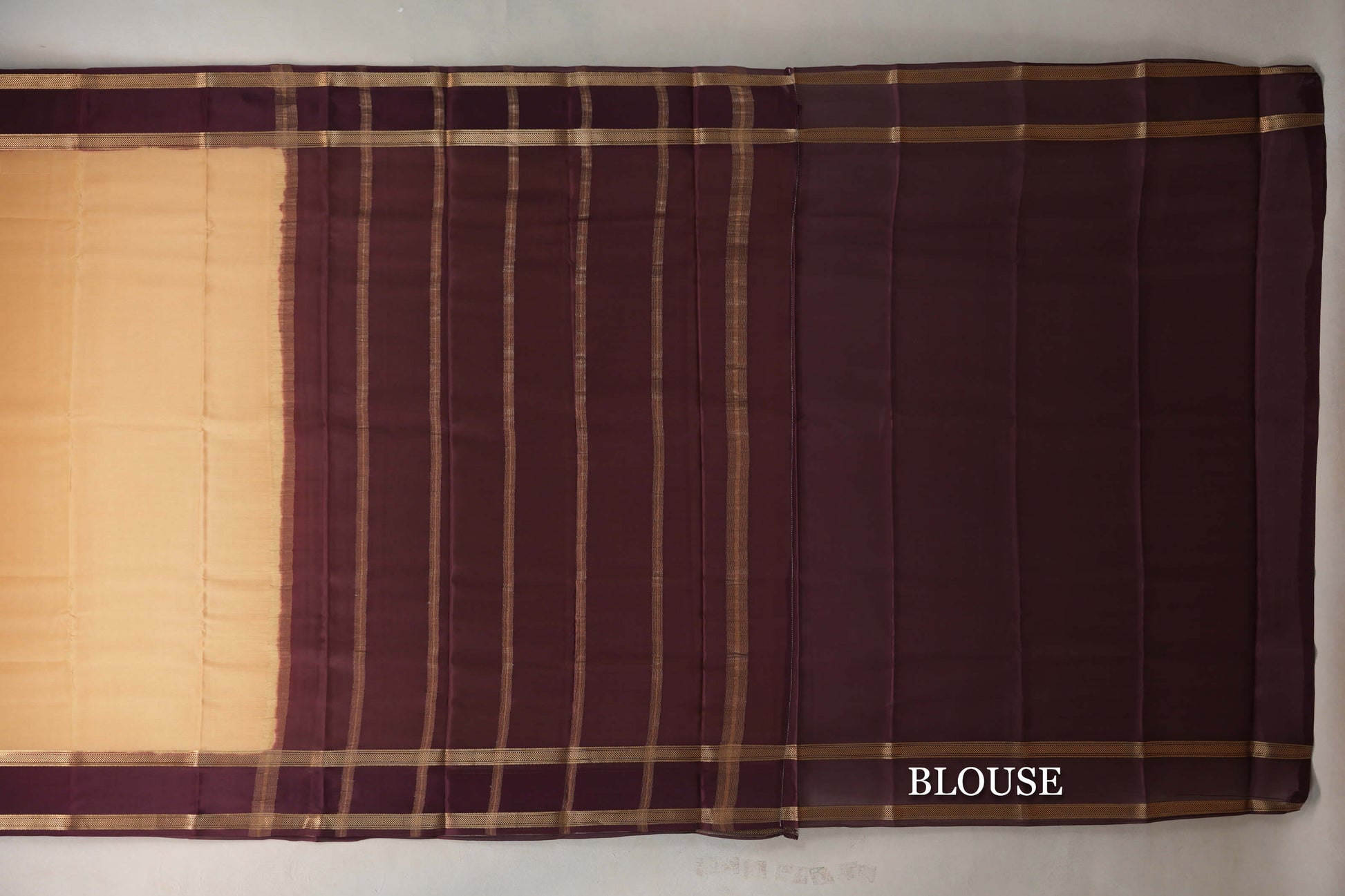 Golden Beige with Deep Maroon Borders Mysore Silk Saree blouse