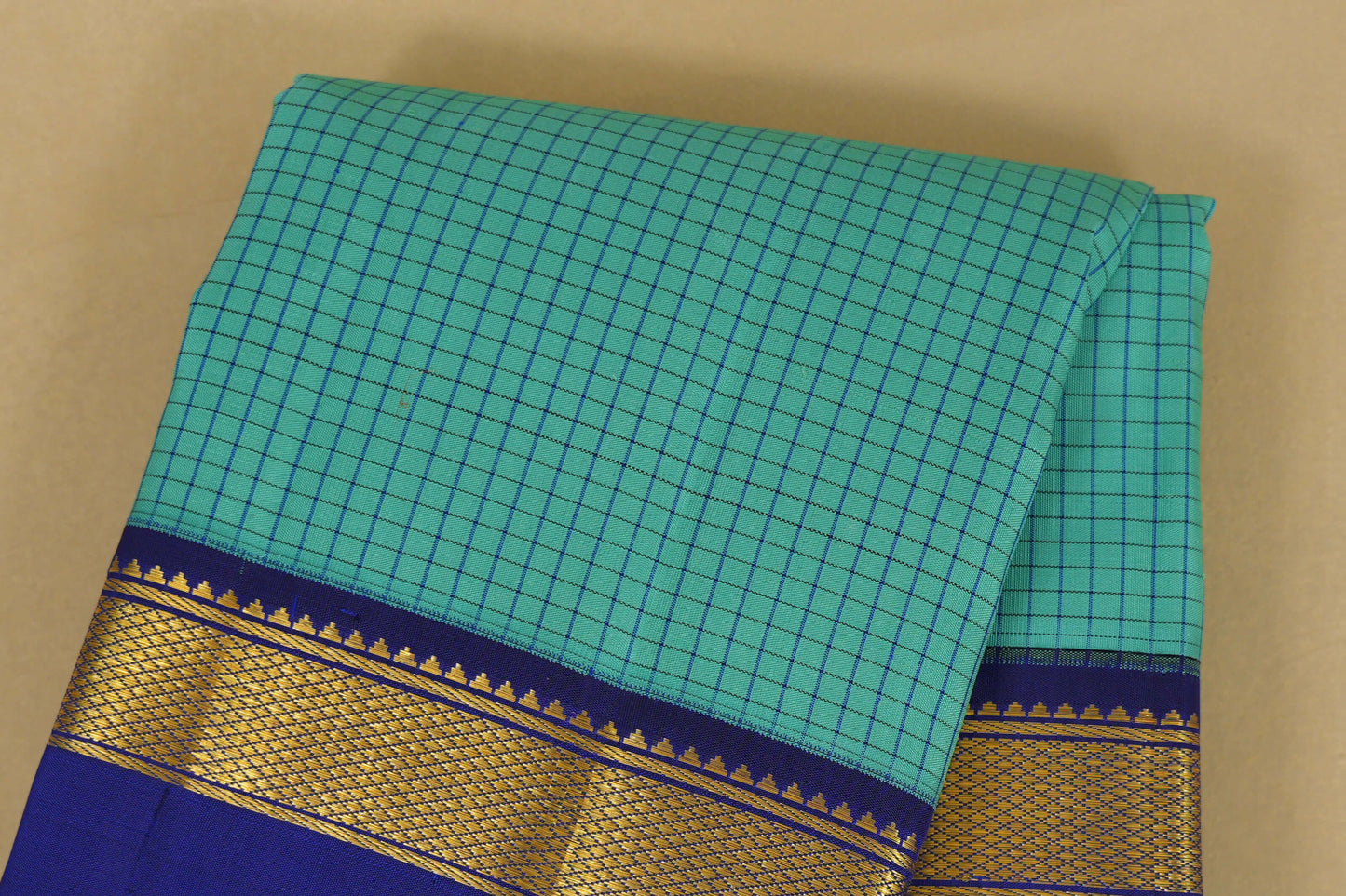 Teal Blue Vintage Kanjivaram Silk Saree body zoom