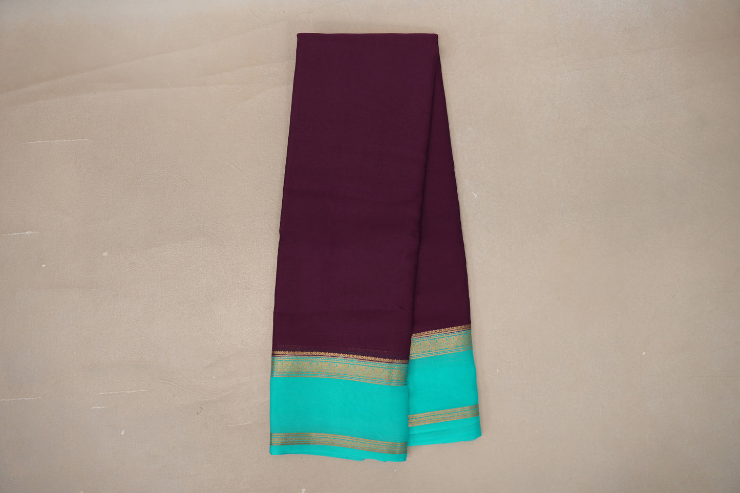 Online Dark Purple with Aqua Blue Borders Mysore Silk Saree