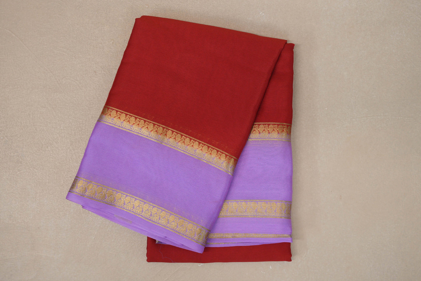 Red with Lavender Borders Mysore Silk Saree