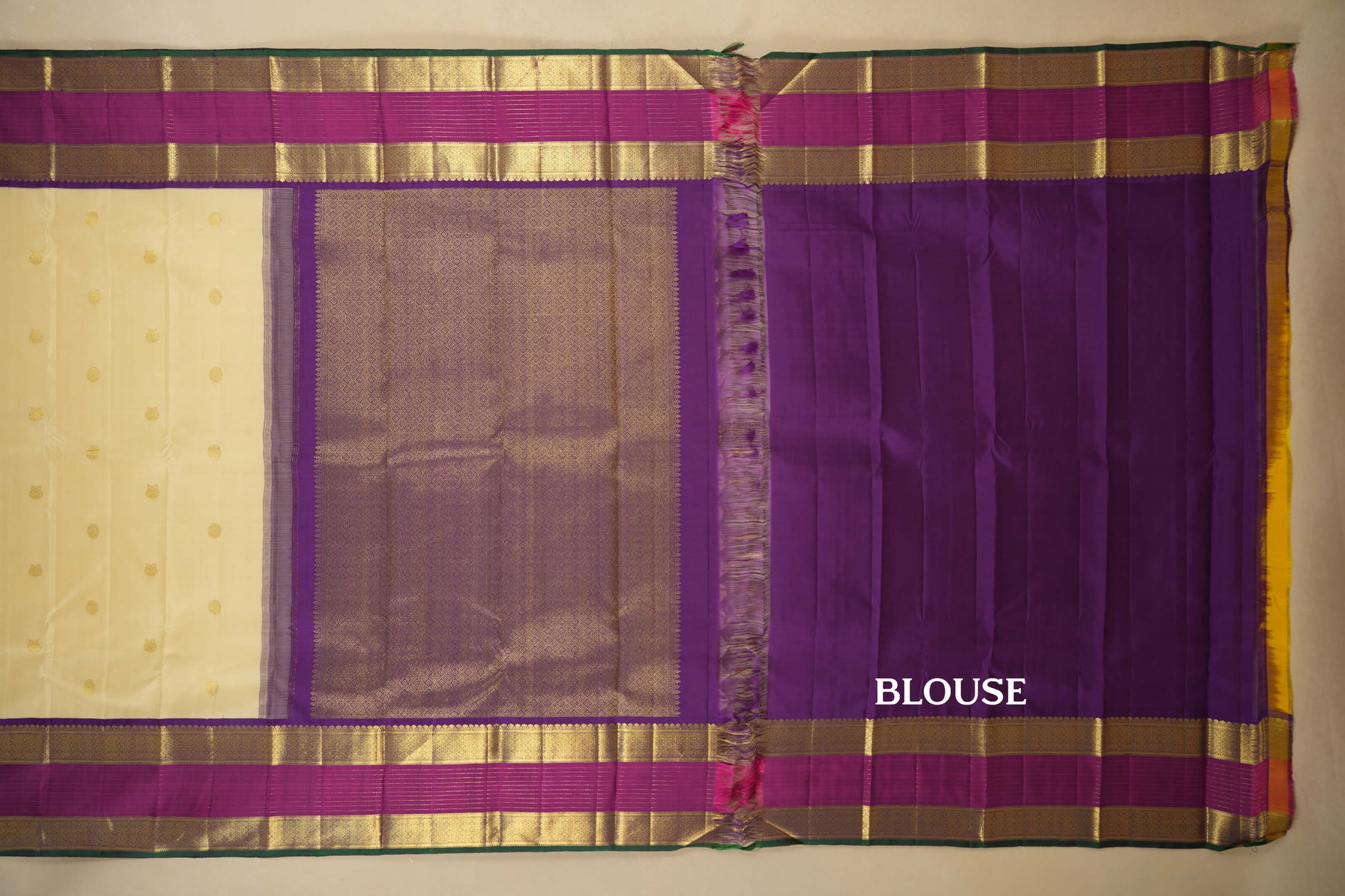 Half White Vintage Kanjivaram Silk Saree  Blouse