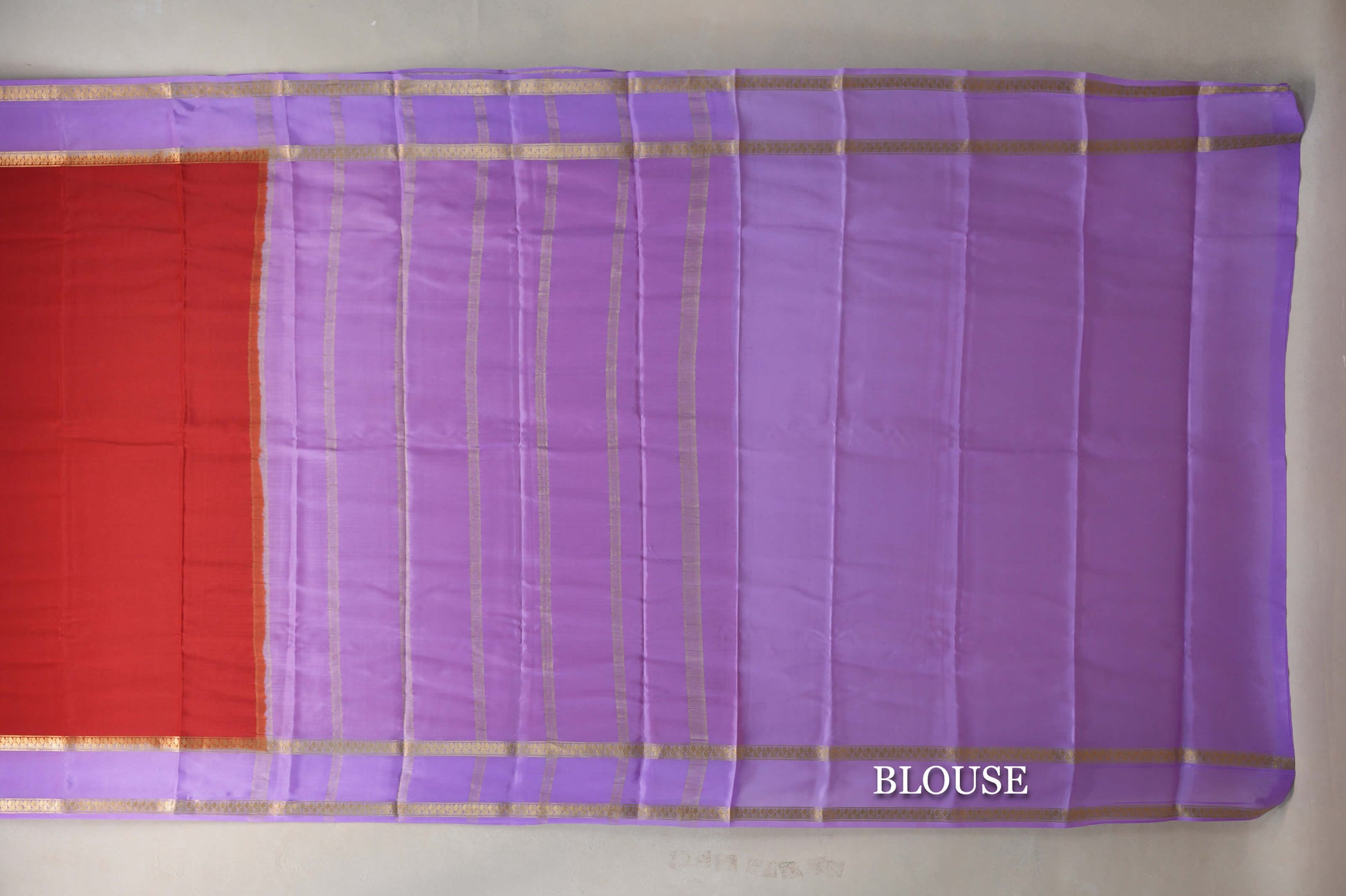 Red with Lavender Borders Mysore Silk Saree blouse