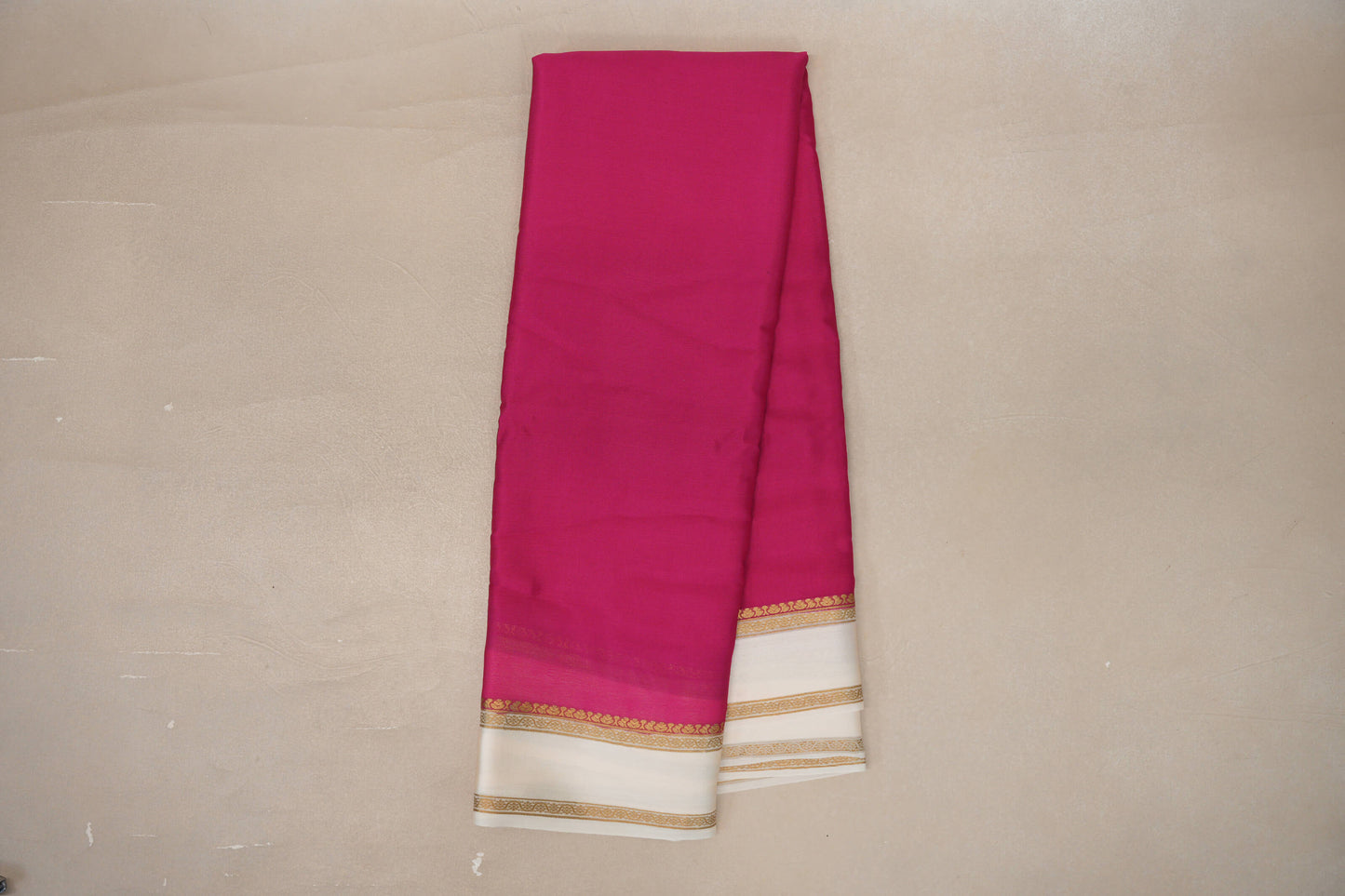 Online Bright Rani Pink with Cream Borders Mysore Silk Saree