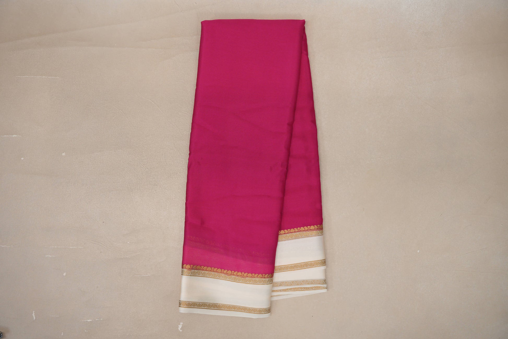 Online Bright Rani Pink with Cream Borders Mysore Silk Saree