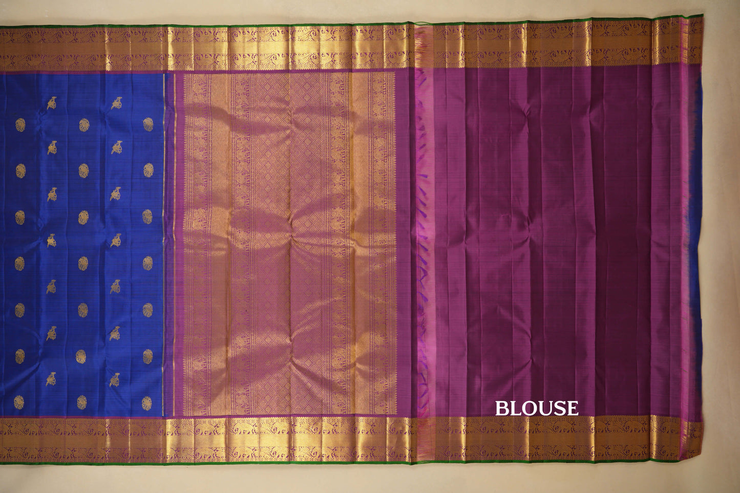 Blue with Magenta Borders Vintage Kanjivaram Silk Saree Blouse