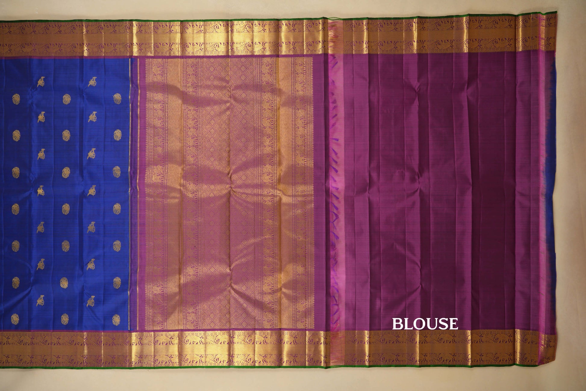 Blue with Magenta Borders Vintage Kanjivaram Silk Saree Blouse