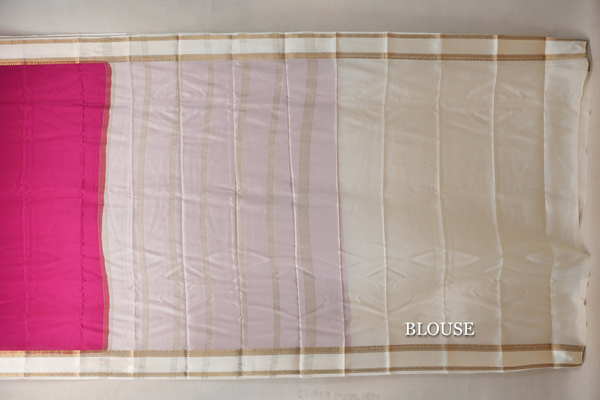 Bright Rani Pink with Cream Borders Mysore Silk Saree blouse