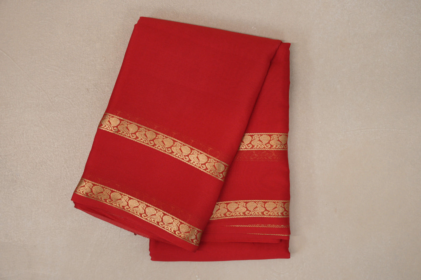 Bright Red with Self Borders Mysore Silk Saree