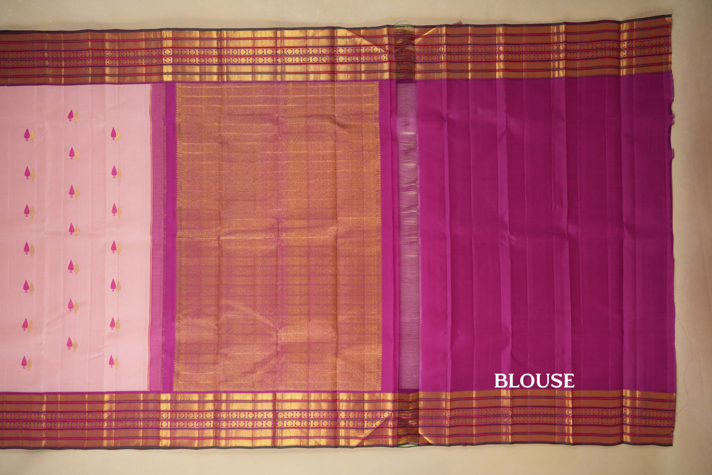 Baby Pink Vintage Kanjivaram Silk Saree Blouse