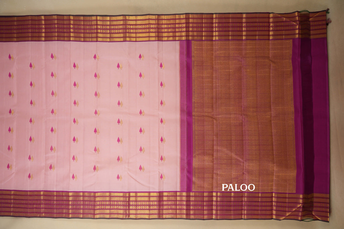Baby Pink Vintage Kanjivaram Silk Saree Paloo