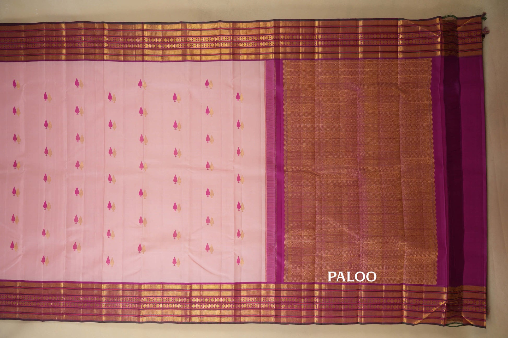 Baby Pink Vintage Kanjivaram Silk Saree Paloo