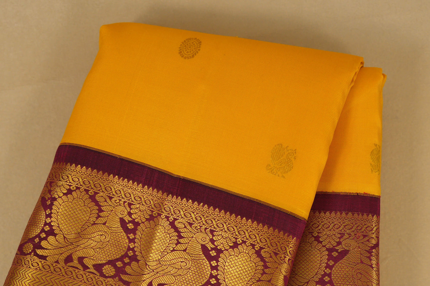 Yellow Vintage Kanjivaram Silk Saree body zoom
