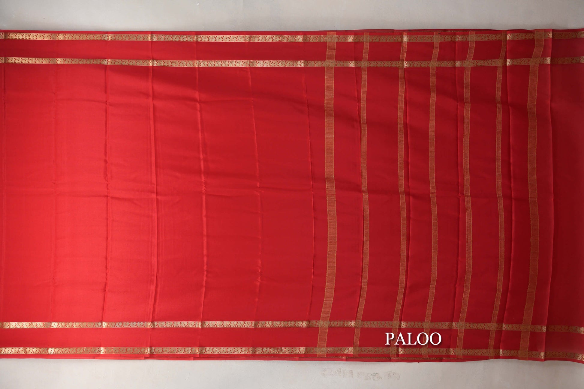 Bright Red with Self Borders Mysore Silk Saree paloo