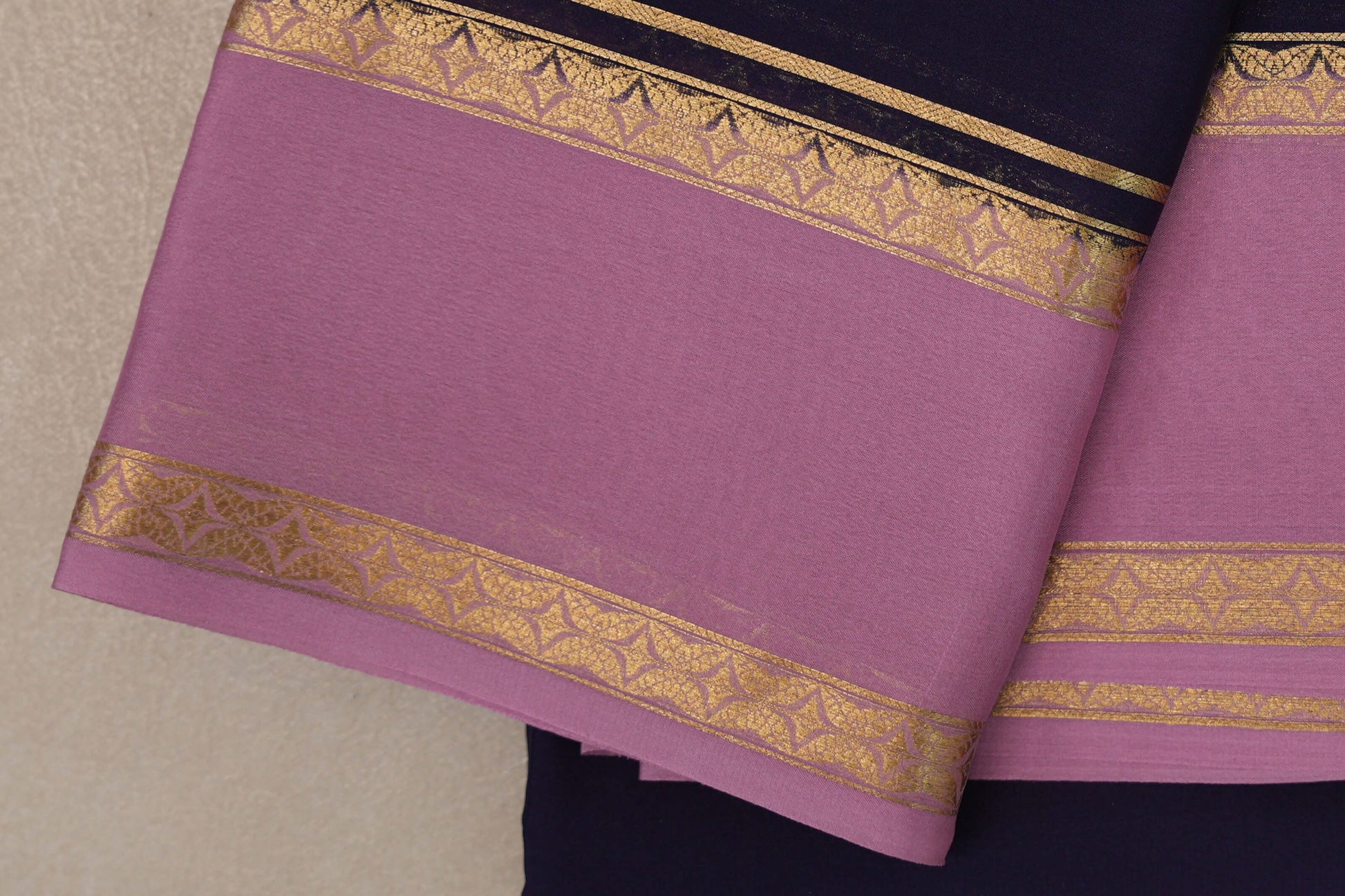 Dark Purple Mysore Silk Saree rettai pettu border
