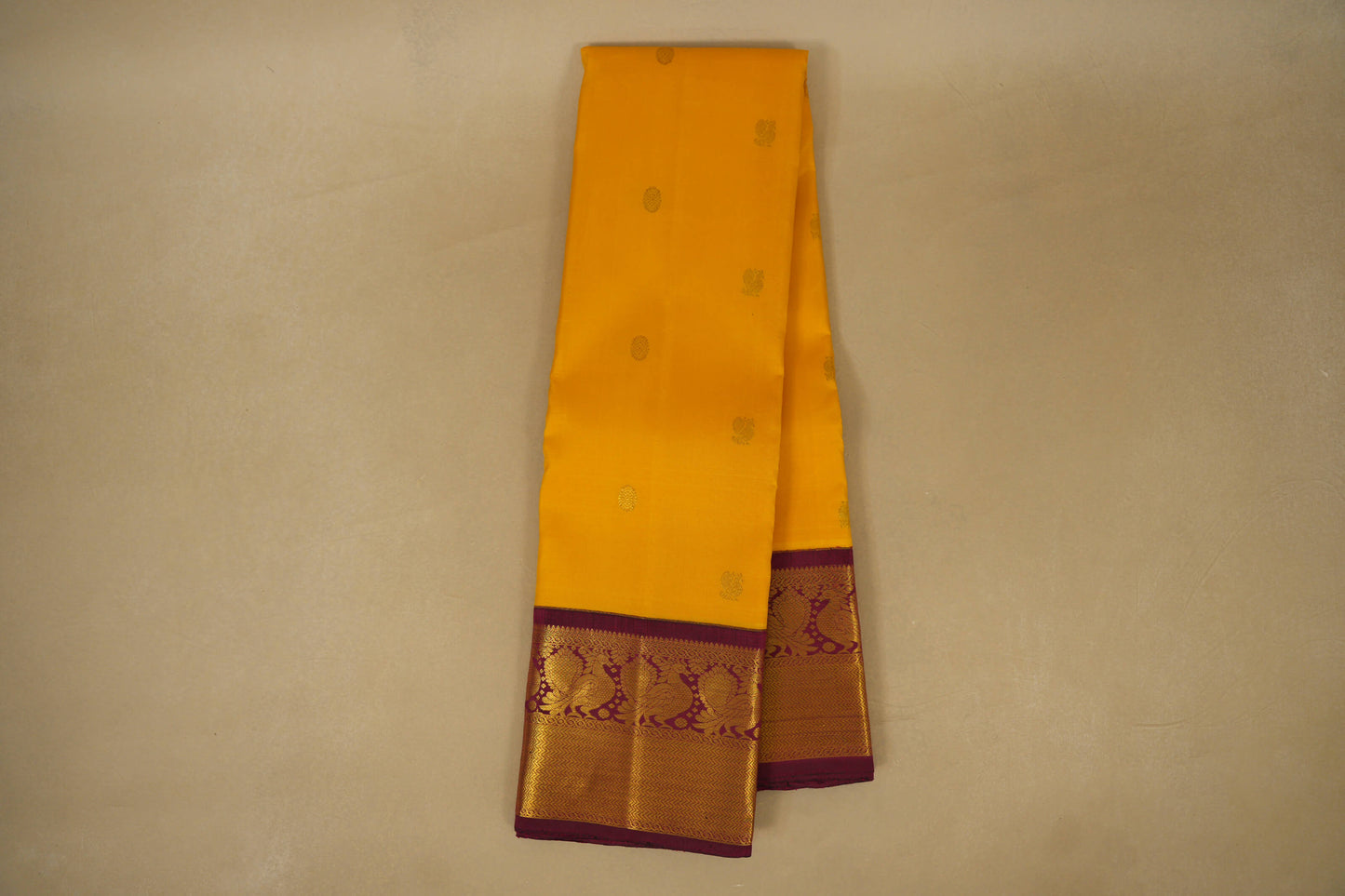 Yellow with Burgundy Maroon Borders Vintage Kanjivaram Silk Saree Online