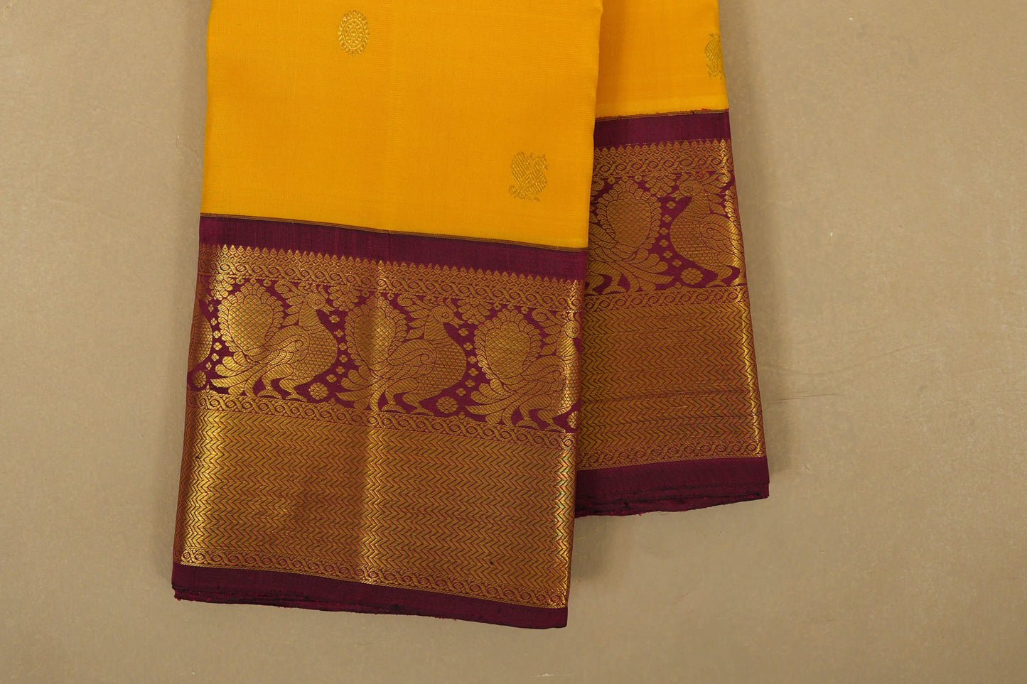 Yellow Vintage Kanjivaram Silk Saree Borders Zoom
