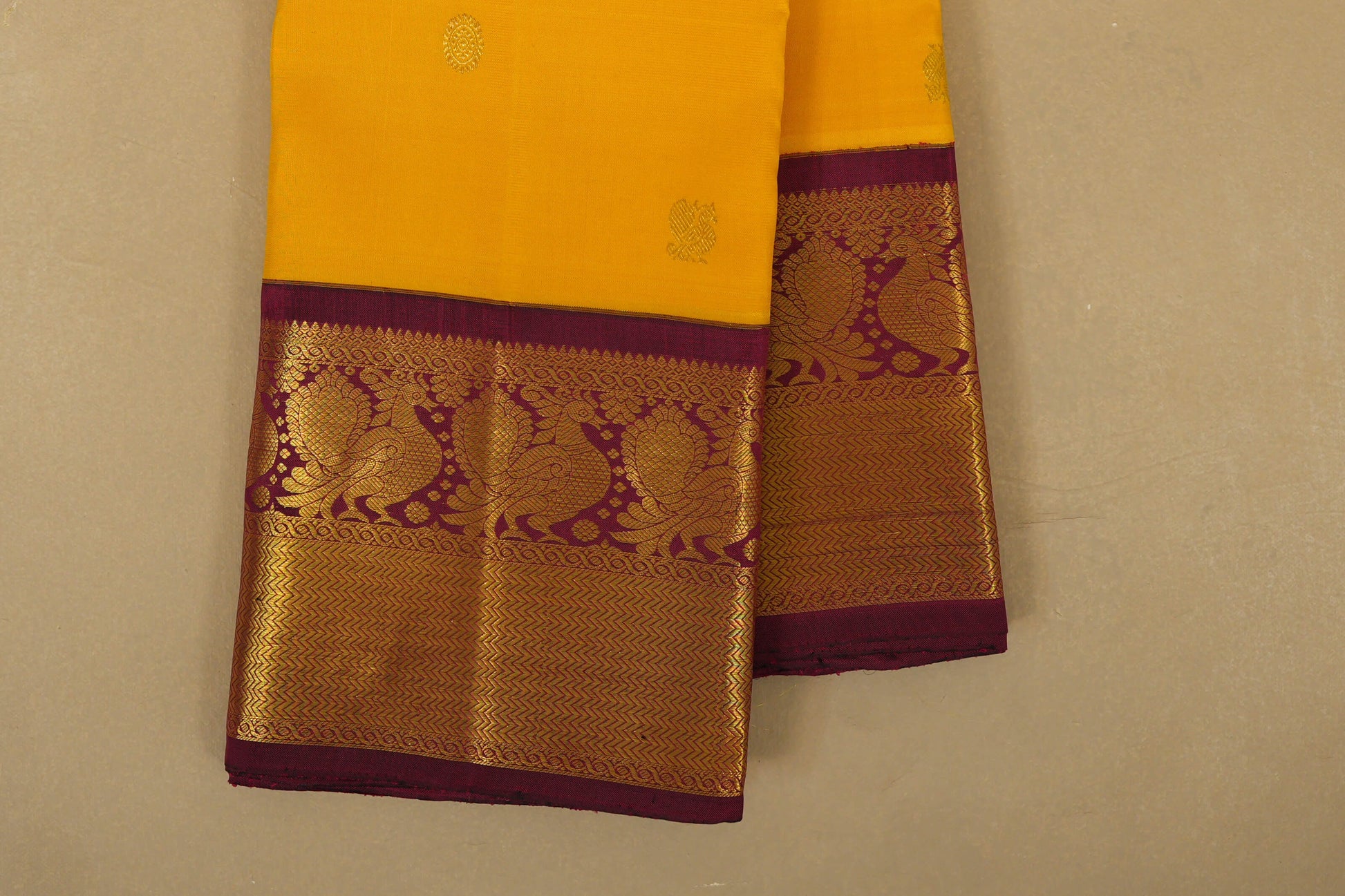 Yellow Vintage Kanjivaram Silk Saree Borders Zoom