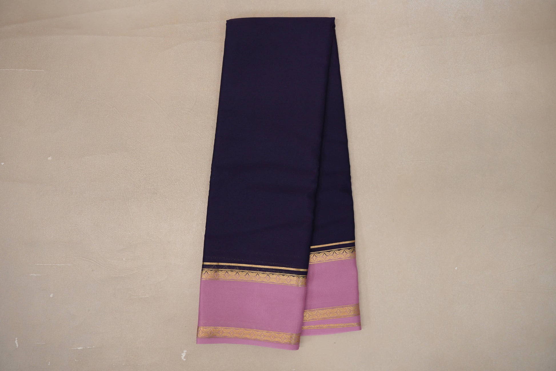 Online Dark Purple with Dusty Pink Borders Mysore Silk Saree
