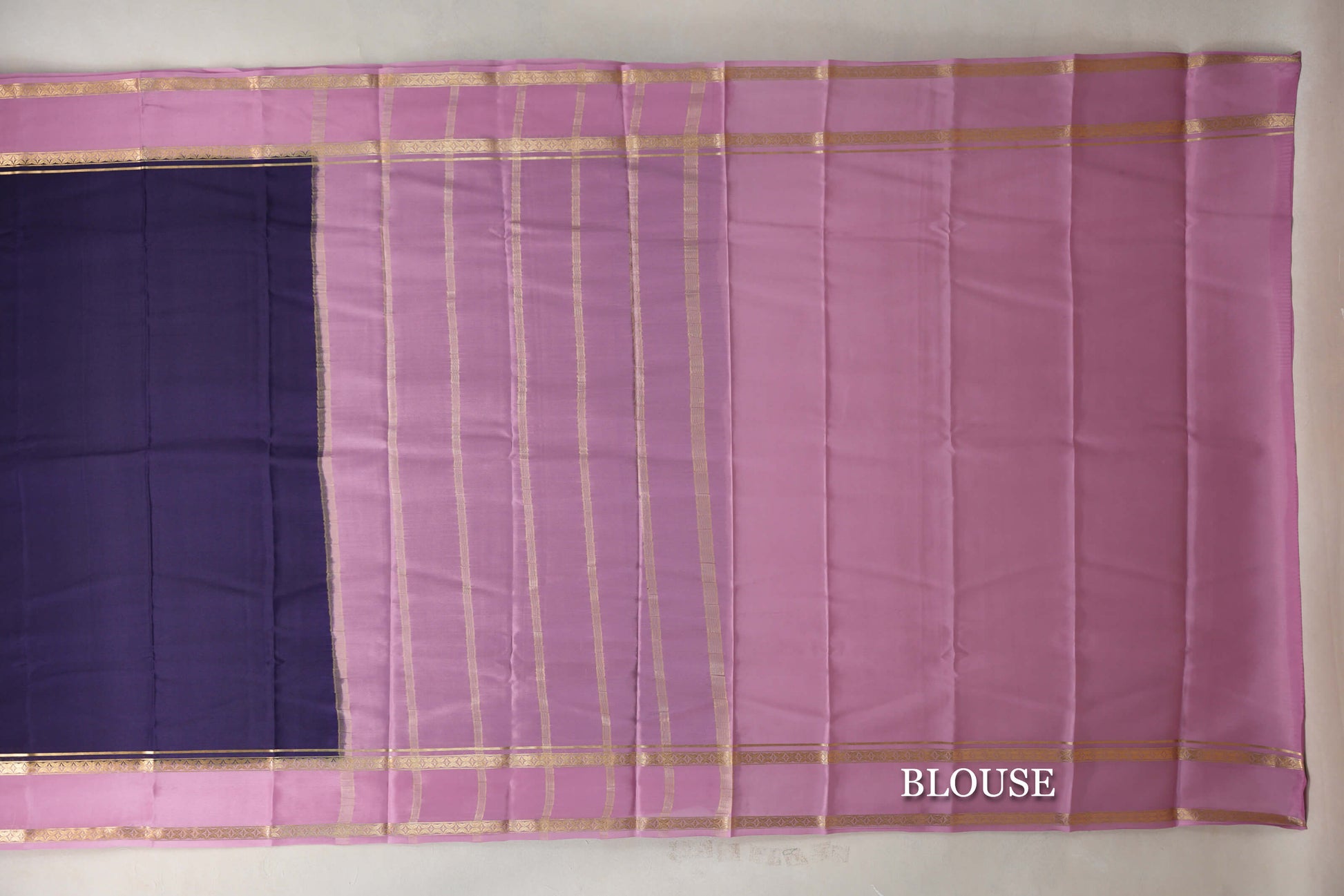 Dark Purple with Dusty Pink Borders Mysore Silk Saree blouse