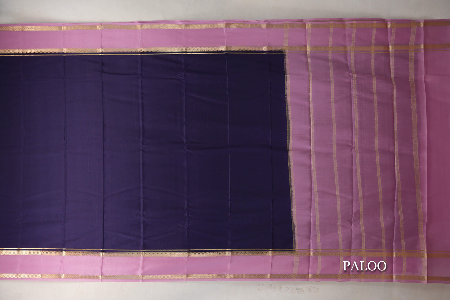 Dark Purple with Dusty Pink Borders Mysore Silk Saree paloo