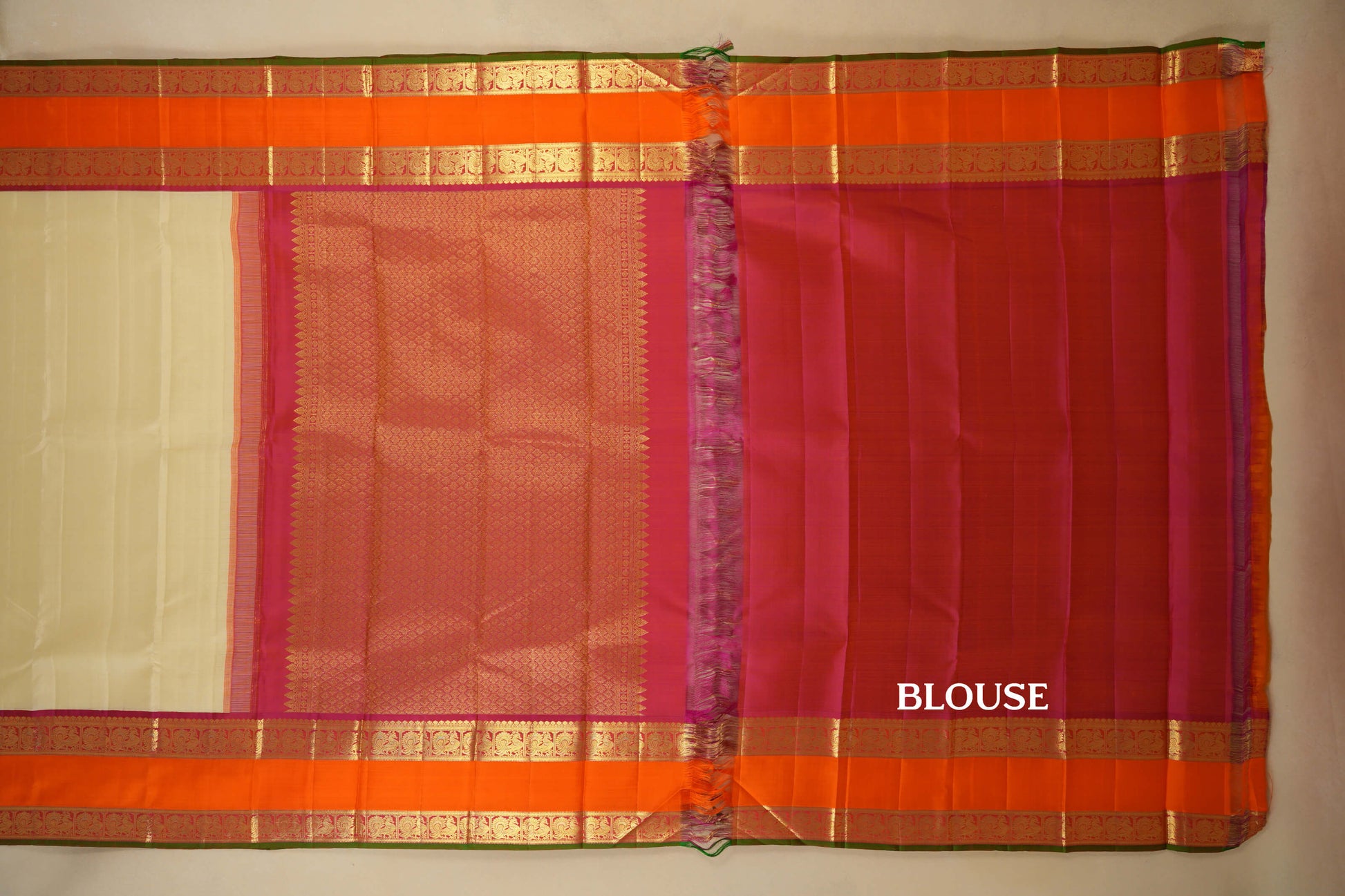 Half White Vintage Kanjivaram Silk Saree Blouse