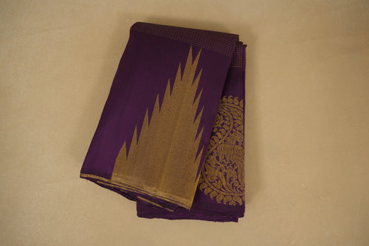 Folded Purple Vintage Kanjivaram Silk Saree 